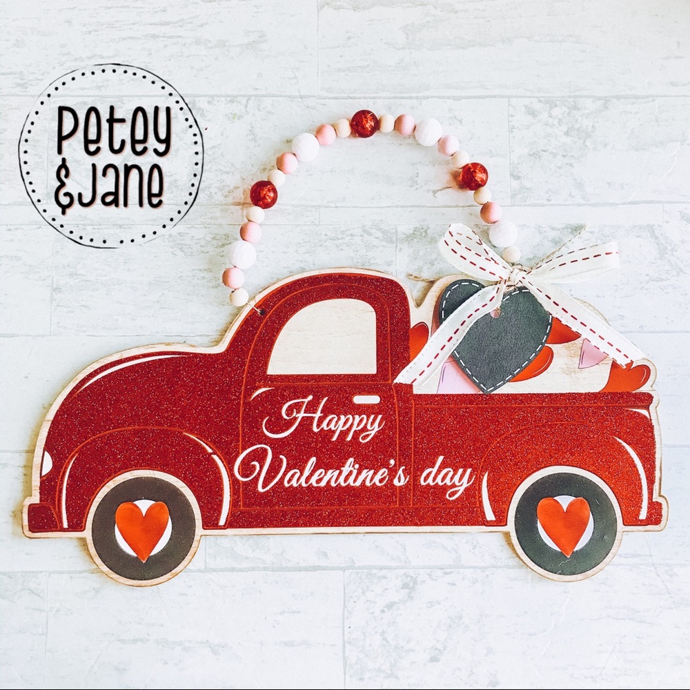 PETEY&JANE  Valentine Day Red Truck Farmhouse Sign